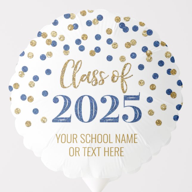 Blue Gold Confetti Class of 2025 Graduation Balloon (Front)