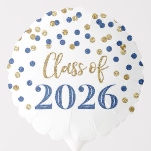 Blue Gold Confetti Class of 2026 Graduation Balloon
