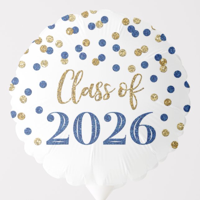 Blue Gold Confetti Class of 2026 Graduation Balloon (Front)