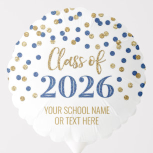 Blue Gold Confetti Class of 2026 Graduation Balloon