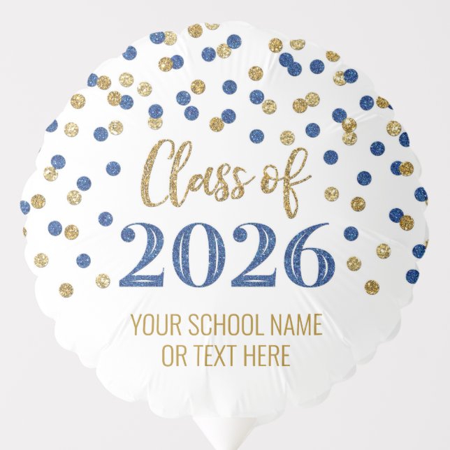 Blue Gold Confetti Class of 2026 Graduation Balloon (Front)