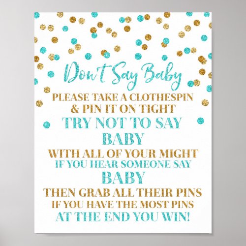 Blue Gold Confetti Dont Say Baby Game Sign
