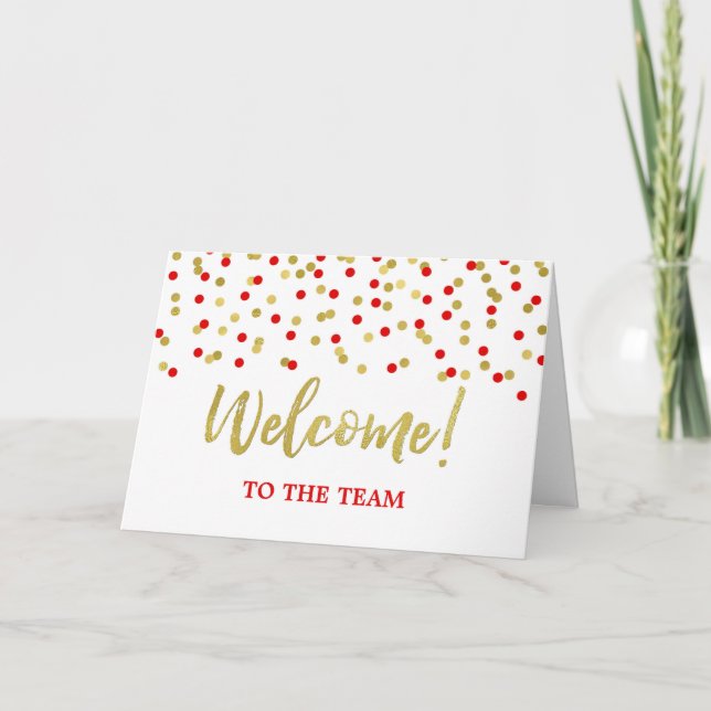 Blue Gold Confetti Employee Welcome to the Team Card (Front)