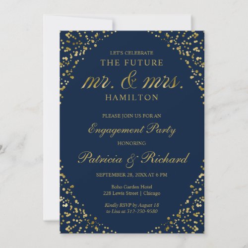 Blue Gold Confetti Engagement Party Invitation
