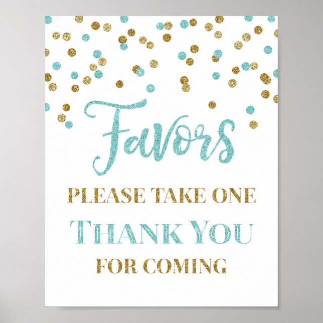 Blue Gold Confetti Favors Baby Shower Sign (Front)