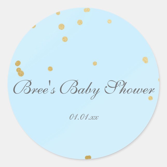 Blue & Gold Confetti Glam Shower Favor Sticker (Front)