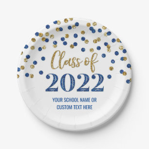 Blue Gold Confetti Graduation 2022 Paper Plates