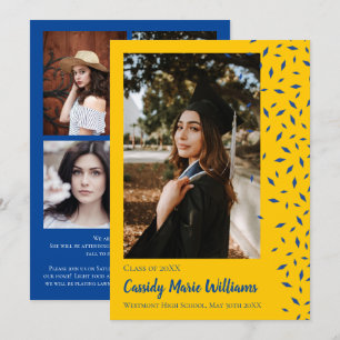 Blue Gold Confetti Graduation Announcement