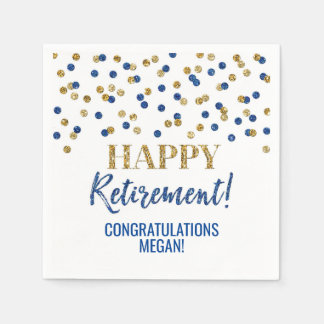 Blue Gold Confetti Happy Retirement Napkins