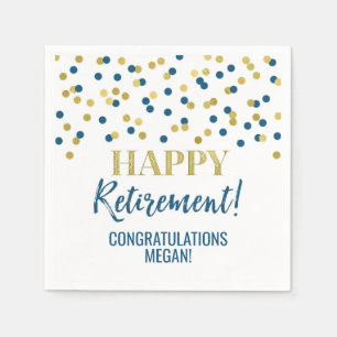 Blue Gold Confetti Happy Retirement Napkins