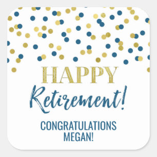 Blue Gold Confetti Happy Retirement Square Sticker