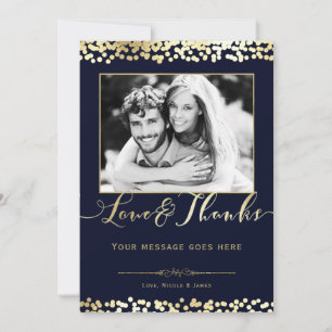 Blue & Gold Confetti Photo Wedding Thank You Card