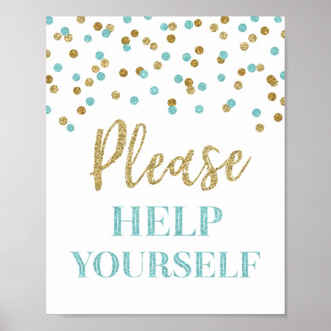 Blue Gold Confetti Please Help Yourself Sign (Front)