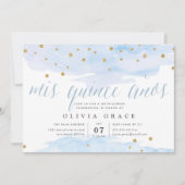 Blue & Gold Confetti Pop | Watercolor Quinceanera Invitation (Front)