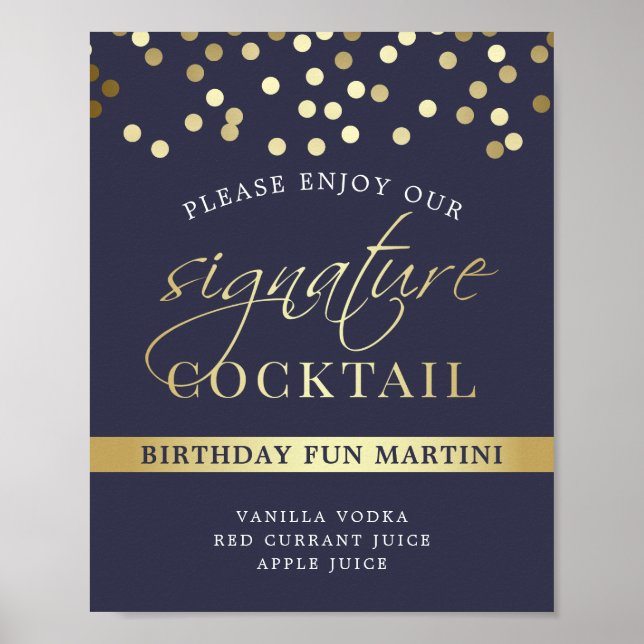 Blue & Gold Confetti | Signature Cocktail Sign (Front)