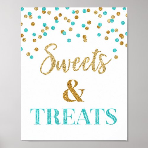 Blue Gold Confetti Sweets  Treats Dessert Table Poster