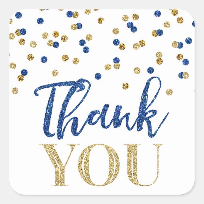 Blue Gold Confetti Thank You Favor Sticker