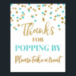 Blue Gold Confetti Thanks for Popping By Sign<br><div class="desc">Thanks for popping by popcorn bar sign for baby shower,  bridal shower,  birthday party or wedding in light blue and gold confetti pattern. Please note glitter effect is photographic effect only.</div>