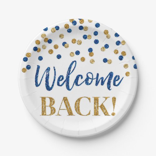 Blue Gold Confetti Welcome Back Paper Plates