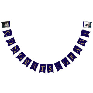Blue Gold Congrats Grad Graduate Photo Graduation Bunting Flags