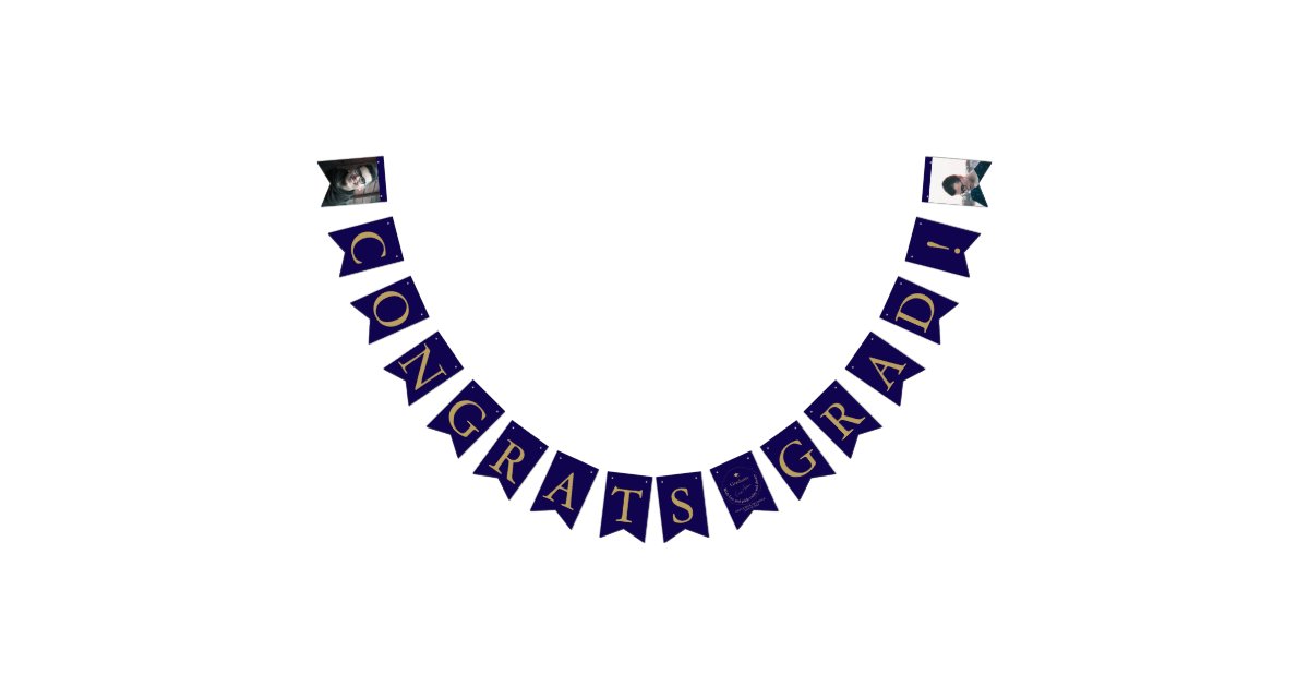 Blue Gold Congrats Grad Graduate Photo Graduation Bunting Flags | Zazzle