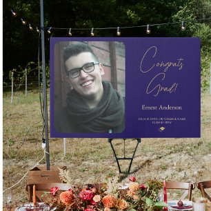 Blue Gold Congrats Grad Photo Graduation Yard Sign