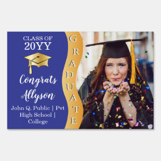 Blue | Gold Congrats Graduate Wave Photo Sign