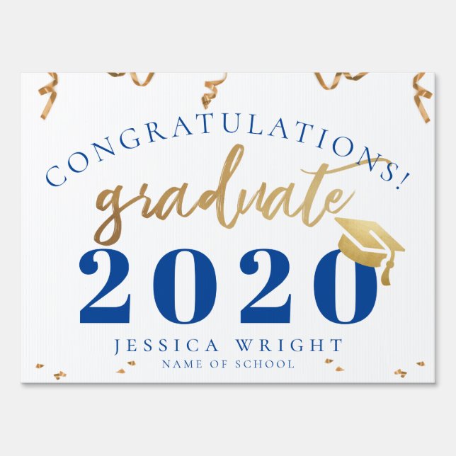 Blue Gold Congratulations 2020 Class Graduation Sign (Front)