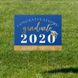 Blue Gold Congratulations Class Year Graduation Sign