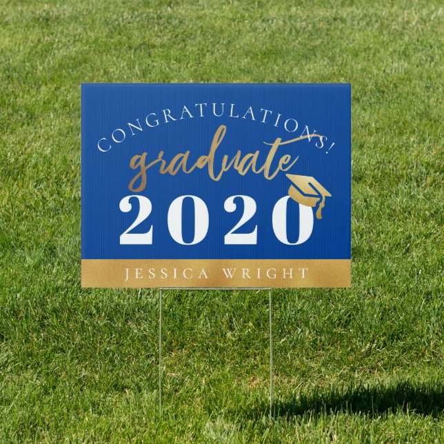 Blue Gold Congratulations Class Year Graduation Sign (Insitu)