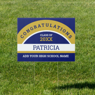 Blue Gold Congratulations Grad 2020 Custom Name Sign