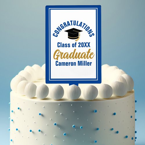 Blue Gold Congratulations Graduate 2024 Party Cake Topper