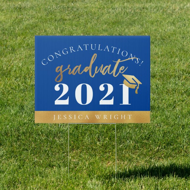 Blue Gold Congratulations Graduate Graduation Yard Sign (Insitu)