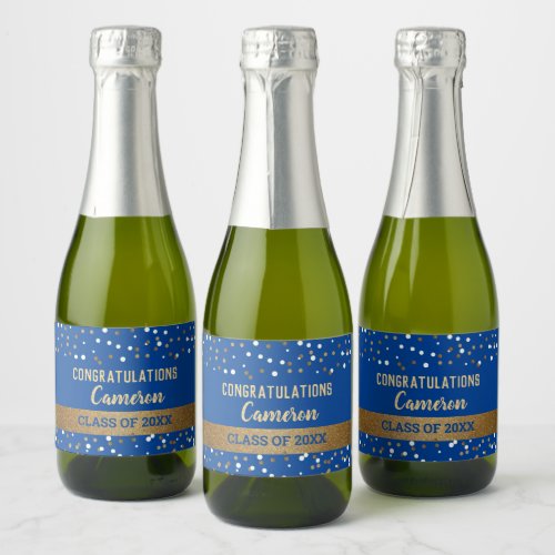 Blue Gold Congratulations Graduate Name Year  Sparkling Wine Label