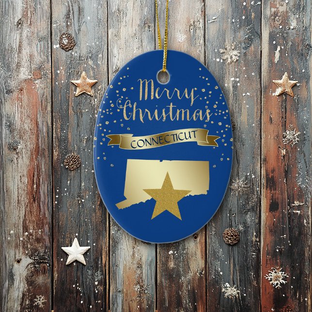 Blue Gold Connecticut Star Ceramic Ornament (Creator Uploaded)