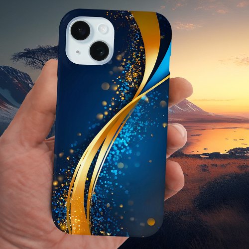 Blue Gold Contemporary Abstract Art Phone Case