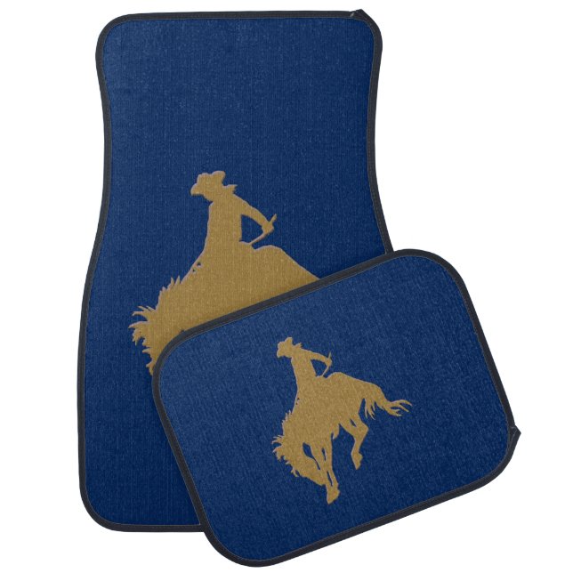 Blue Gold Cowboy Bucking Horse Car Mat (Set)