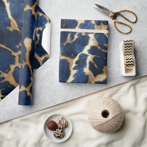Blue Gold Cowhide Wrapping Paper
