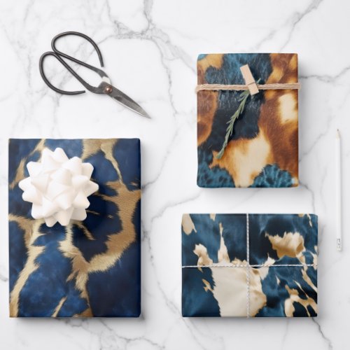 Blue Gold Cowhide Wrapping Paper Sheets