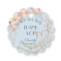 Blue Gold Cradle Baby Shower Thank You Favor Tag