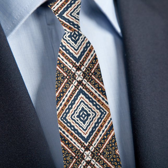 Blue Gold Cream Rust Diamond Pattern Neck Tie (Creator Uploaded)