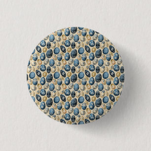 Blue, Gold & Cream Vintage Egg Pattern Button