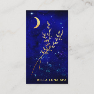 *~* Blue Gold Crescent Moon Foliage Leaves Business Card
