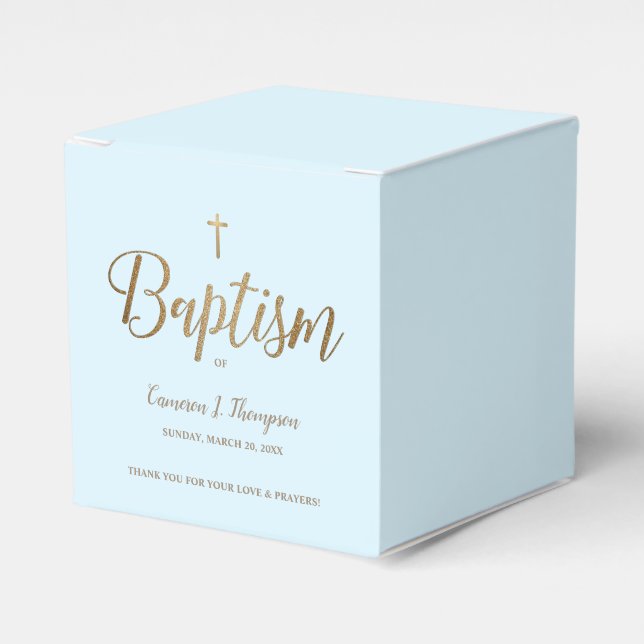 Blue Gold Cross Baby Boy Baptism Thank you  Favor Boxes (Front Side)