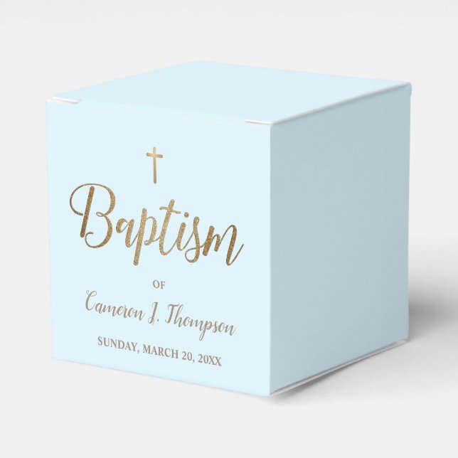 Blue gold cross Baptism Thank you Custom  Favor Boxes (Front Side)