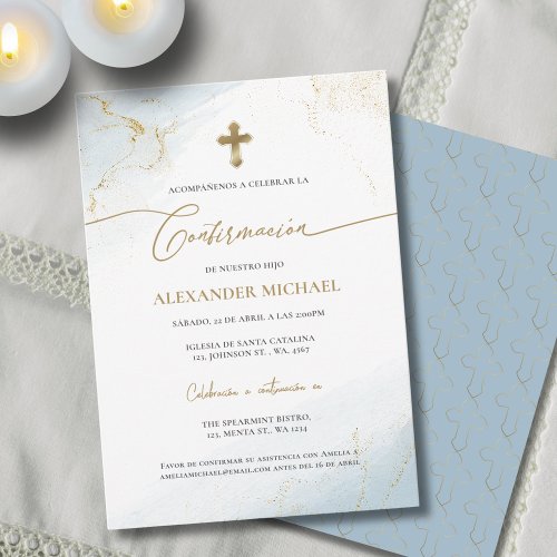 Blue Gold Cross Boy Confirmation Confirmacion 