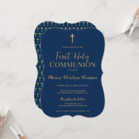 Blue Gold Cross Boy Elegant First holy communion 