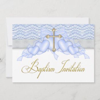 Blue Gold Cross Boys Blue Baptism Invitation by InvitationCentral at Zazzle