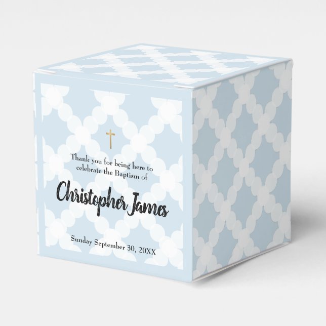 Blue Gold Cross Personalized Baby Boy baptism Favor Boxes (Front Side)