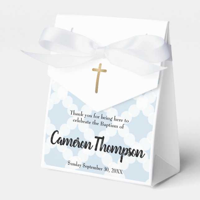 Blue Gold Cross Personalized Baby Boy Baptism Favor Boxes (Front Side)